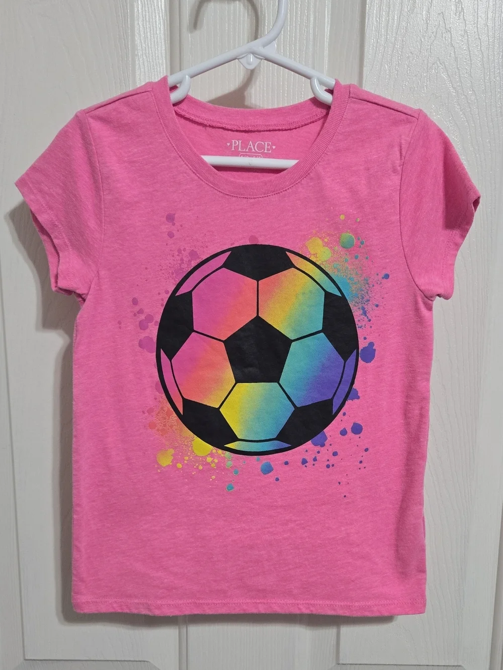 The Children's Place Pink Tee with Rainbow Soccer Splash